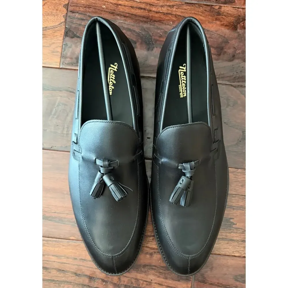 $950 NIB Nettleton Black Leather Almond Toe Tassel Loafers Slip Ons Shoes 13